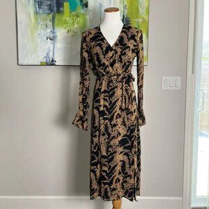 PAIGE Silk Black Brown Midi Dress NWT Sz M